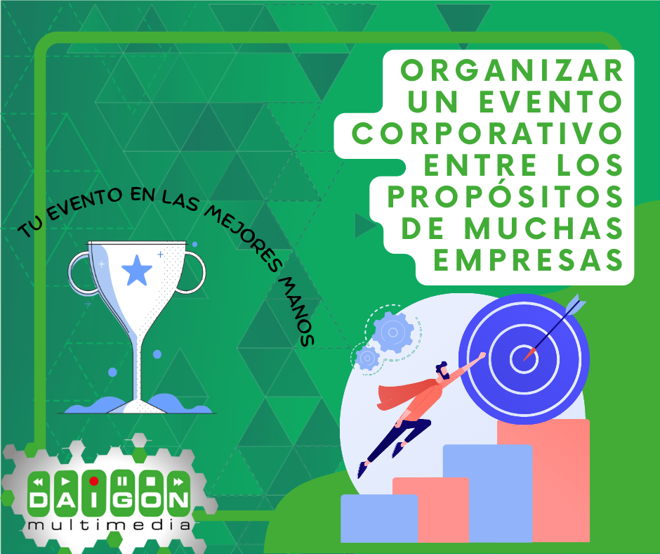Imagen de premios y de un empresario dirigido a una diana y el título: Organizar un evento Corporativo Entre los propósitos de muchas empresas