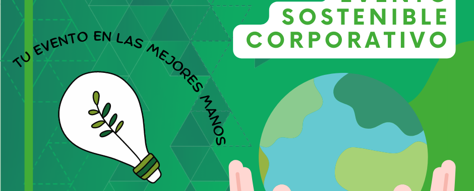 Imágenes de ilustración de sostenibilidad con el título: "Todas las claves de un evento sostenible corporativo" y el logo de Daigon Multimedia, productora y organizadora de eventos de empresa