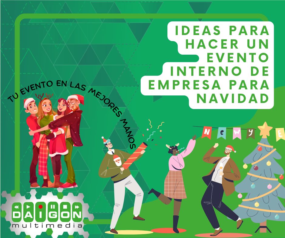 Imagen de grupos de trabajadores con espíritu navideño y el texto: "Ideas para hacer un evento interno de empresa para Navidad"